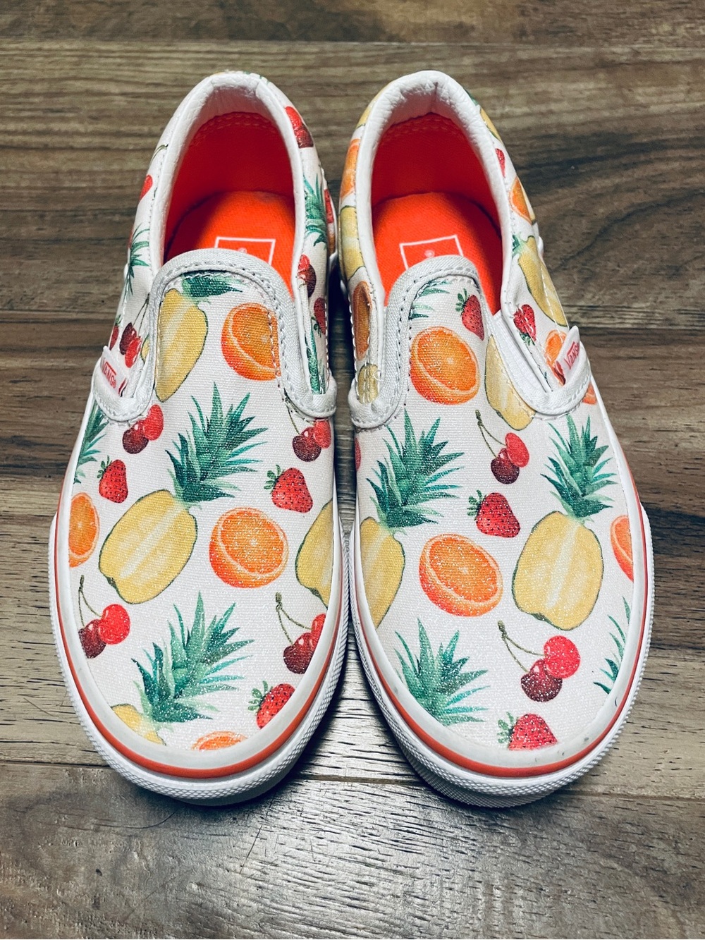 Vans Kids Classic Tropical Fruit Glitter Slip-On Shoes White Multicolor Size 13